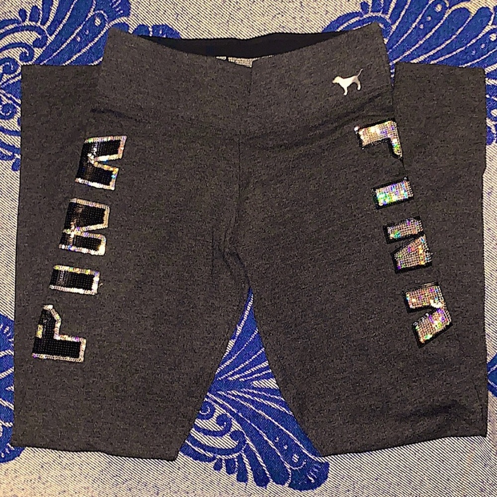 VS PINK Sequin Embroidered Leggings |Gray Sz S|